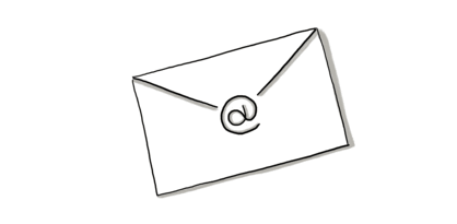 Ein gezeichneter Briefumschlag mit "@"-Zeichen.