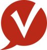 Das Logo von Verso: Eine rote Sprechblase mit einem großen "V".