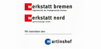 Logos mit Schriftzug: Werkstatt Bremen Eigenbetrieb der Stadtgemeinde Bremen - Werkstatt Nord gemeinnützige GMBH - martinshof