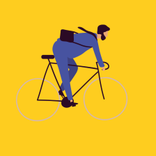Illustrierter Mann auf dem Fahrrad vor einem gelben Hintergrund