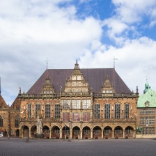 Das UNESCO-Welterbe Rathaus auf dem Marktplatz. 