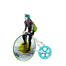 Zeichnung: Ein Mädchen sitzt auf einem Rad