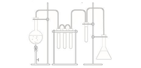 Das Ausmalbild zeigt den Aufbau eines chemischen Experiments.