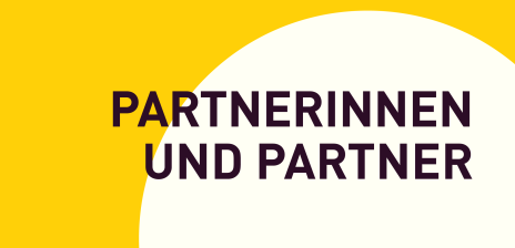 Eine Grafik mit gelb-weißem Hintergrund, auf dem steht "Partner und Partnerinnen".