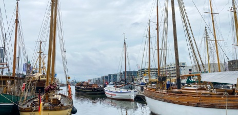 Mehrere Boote liegen in einem Hafenbecken an.