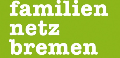 Weiße Schrift auf grünem Hintergrund. Schriftzug: familiennetz bremen.