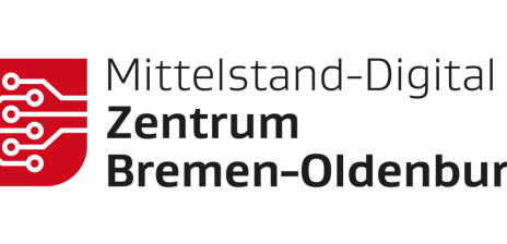 In schwarzer Schrift steht neben einem roten, gezackten Logo: Mittelstand-Digital Zentrum Bremen-Oldenburg.