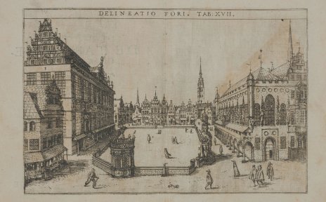 Alte Ansicht des Bremer Marktplatzes um 1600; Quelle: Renner-Chronik/Staatsarchiv Bremen