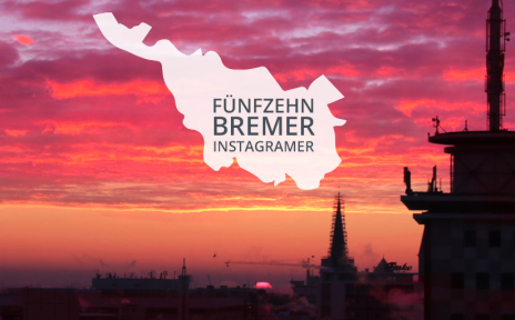 Der Umriss Bremens mit der Aufschrift 15 Bremer Instagramer vor Sonnenuntergang