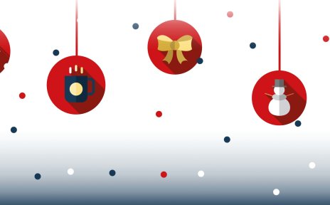 Grafik zeigt nebeneinander hängende Weihnachtskugeln mit unterschiedlichen weihnachtlichen Motiven.