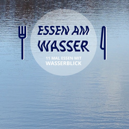 Schriftzug Essen am Wasser über einem Bild von der Weser.