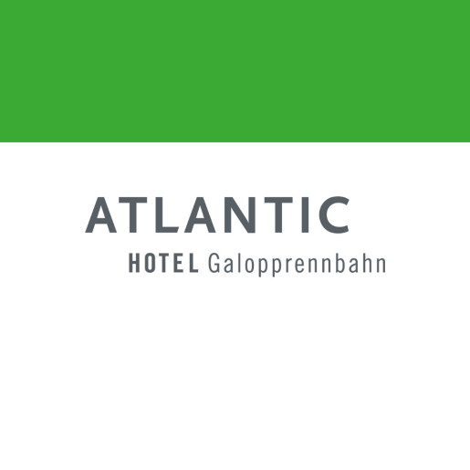 Logo des Atlantic Hotels Galopprennbahn mit grünem Balken
