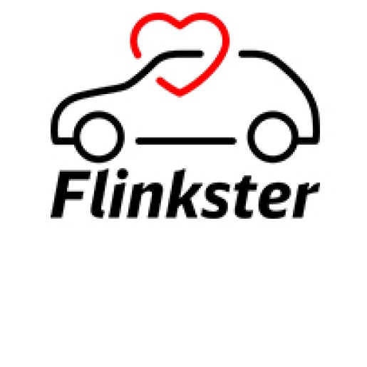 Umriss eines Autos mit einem Herz und der Unterschrift Flinkster