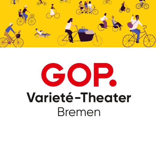 Logo des GOPs, darüber ist ein gelber Balken mit Fahrradfahrenden-Icons zu sehen.