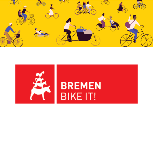 Logo Bremen Bike it mit den Stadtmusikanten als Partner des Themenjahres 2024