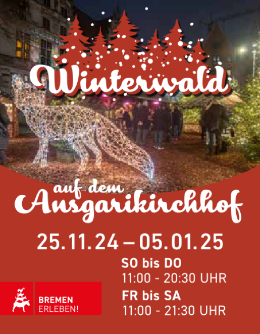 Werbegrafik für den Winterwald auf dem Ansgarikirchhof in Bremen vom 25.11.24 bis zum 05.01.25