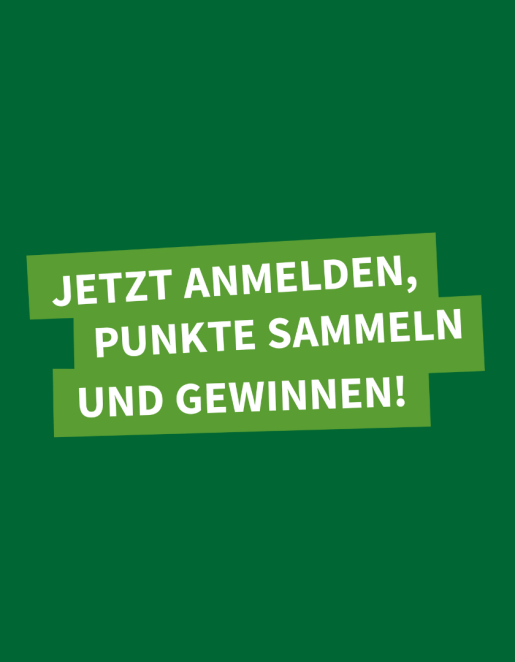 Eine Grafik mit der Aufschrift "Jetzt anmelden, Punkte sammeln und gewinnen!