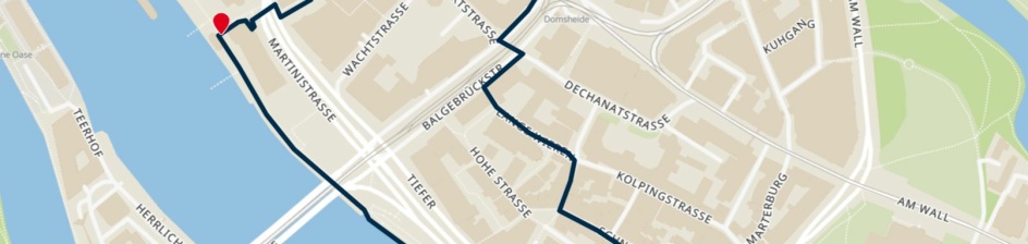 Auf einer Karte ist eine Route eingezeichnet. Entlang der Route finden sich rote Stecknadelsymbole.