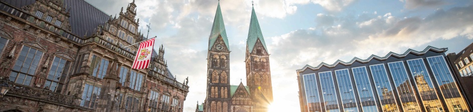 You can see Bremen Cathedral. To the left is the town hall and to the right the Bremen parliament.