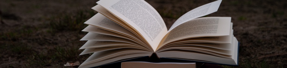 Ein Stapel Bücher. Das oberste Buch ist aufgeschlagen.