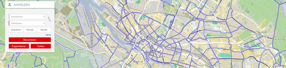 Kartenausschnitt des Bike Citizens Routenplaners in der Webansicht
