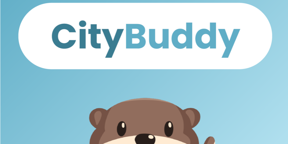 Auf blauem Hintergrund steht City Buddy