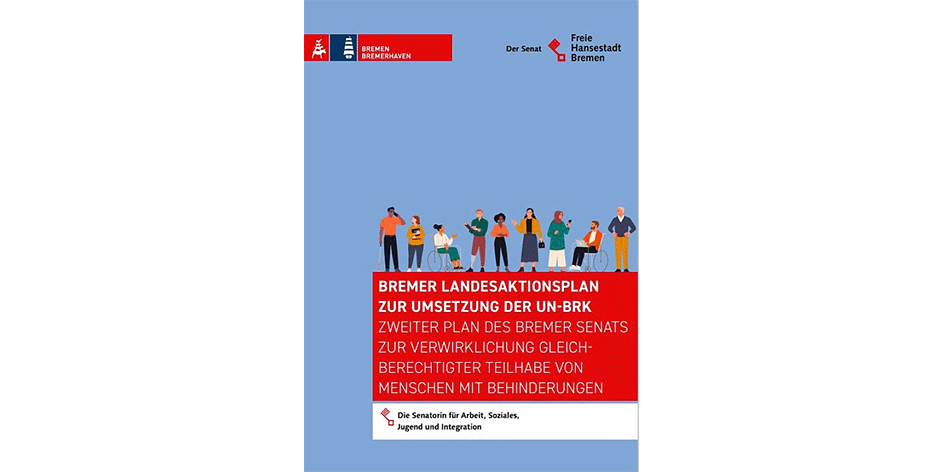Das Titelbild des Landesaktionsplans zeigt eine grafische Darstellung von Personen mit und ohne Behinderungen. 