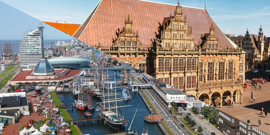 Collage aus Ansichten von Bremen und Bremerhaven