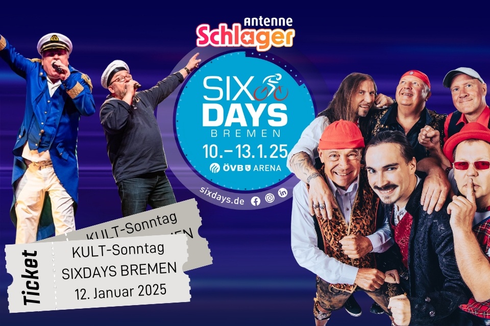 Werbebanner für den Schlager-Sonntaf bei den SIXDAYS Bremen 2025