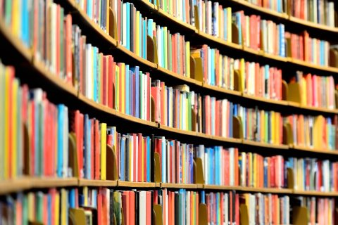 Ein großes Bücherregal voller Bücher.