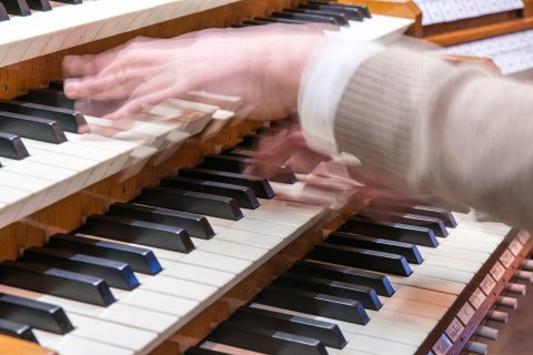 Die Hände des Dom-Organisten an der großen Sauer-Orgel