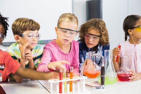 Schoolchildren experiment in chemistry lessons