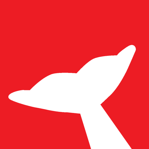Icon zeigt weiße Walfluke auf rotem Hintergrund
