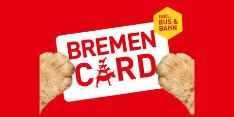 Das Logo der BremenCARD mit weißer Schrift auf rotem Hintergrund.