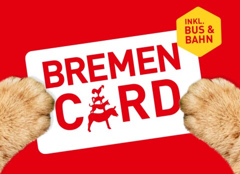 Das Logo der BremenCARD mit weißer Schrift auf rotem Hintergrund.