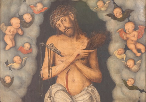 Das Bild zeigt das Gemälde "Der Schmerzensmann" von Lucas Cranach d. Ä. im Doms-Museum im St. Petri Dom.
