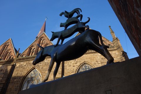The bronze statue of the Bremen town musicians. 