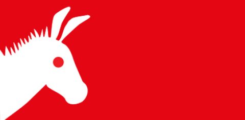 Icon zeigt weißen Esel auf rotem Hintergrund