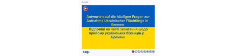 Eine blau-gelbe Infografik erklärt, dass es zweisprachige Informationen für Geflüchtete aus der Ukraine gibt.