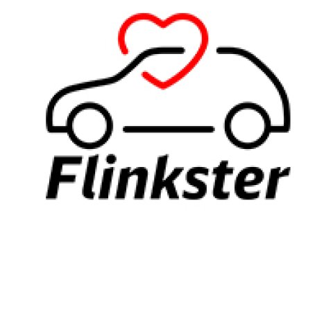 Umriss eines Autos mit einem Herz und der Unterschrift Flinkster