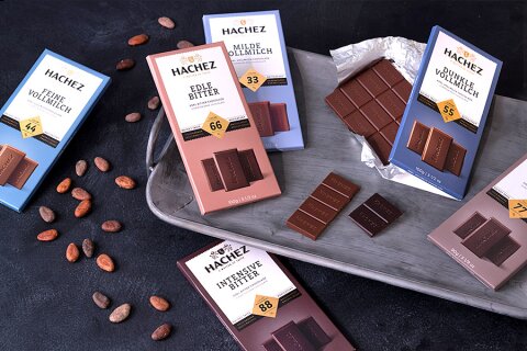 Diverse Sorten von Hachez-Schokolade