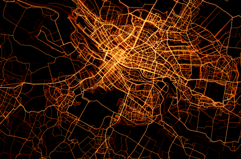 Eine Karte von Bremen zeigt die farblich hervorgehobenen Fahrstrecken von RadfahrerInnen