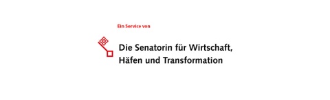 Logo mit Schriftzug: Ein Service von: Freie Hansestadt Bremen - Die Senatorin für Wirtschaft, Häfen und Transformation