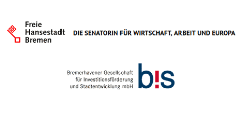 Logos vom Senator für Wirtschaft, Arbeit und Häfen und von der BIS Bremerhavener Gesellschaft für Investitionsförderung und Stadtentwicklung mbH