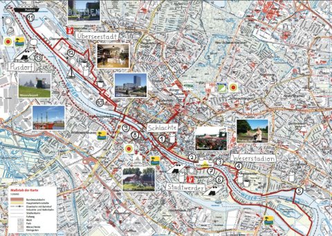 In eine Karte ist eine Route eingezeichnet