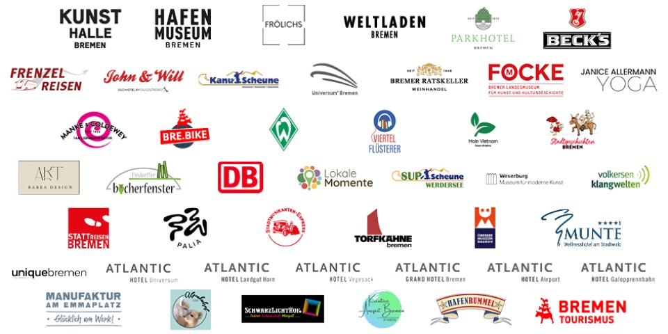 Logo wall featuring participating BremenPay partners