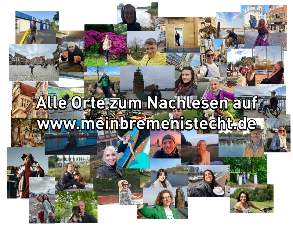 Eine Collage aus Bildern, die Personen an ihren Lieblingsorten in Bremen zeigen. 
